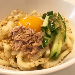 ツナきゅうりの釜玉うどん